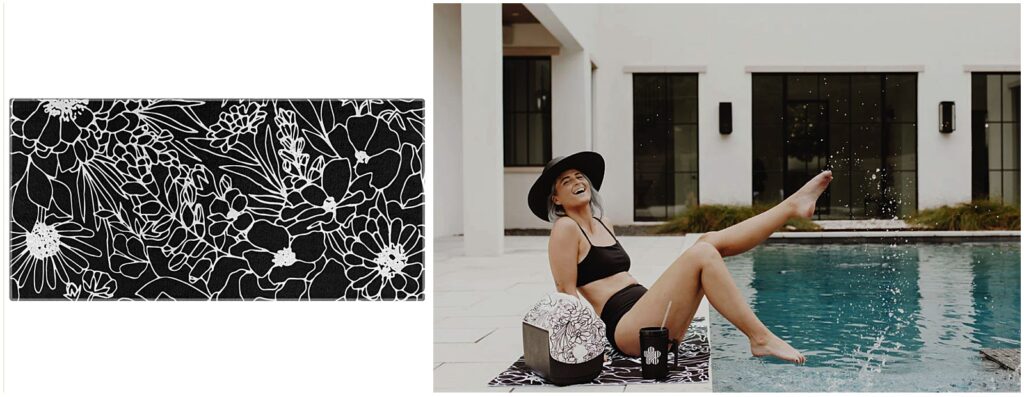 Black and white floral beach towel by Alli K design