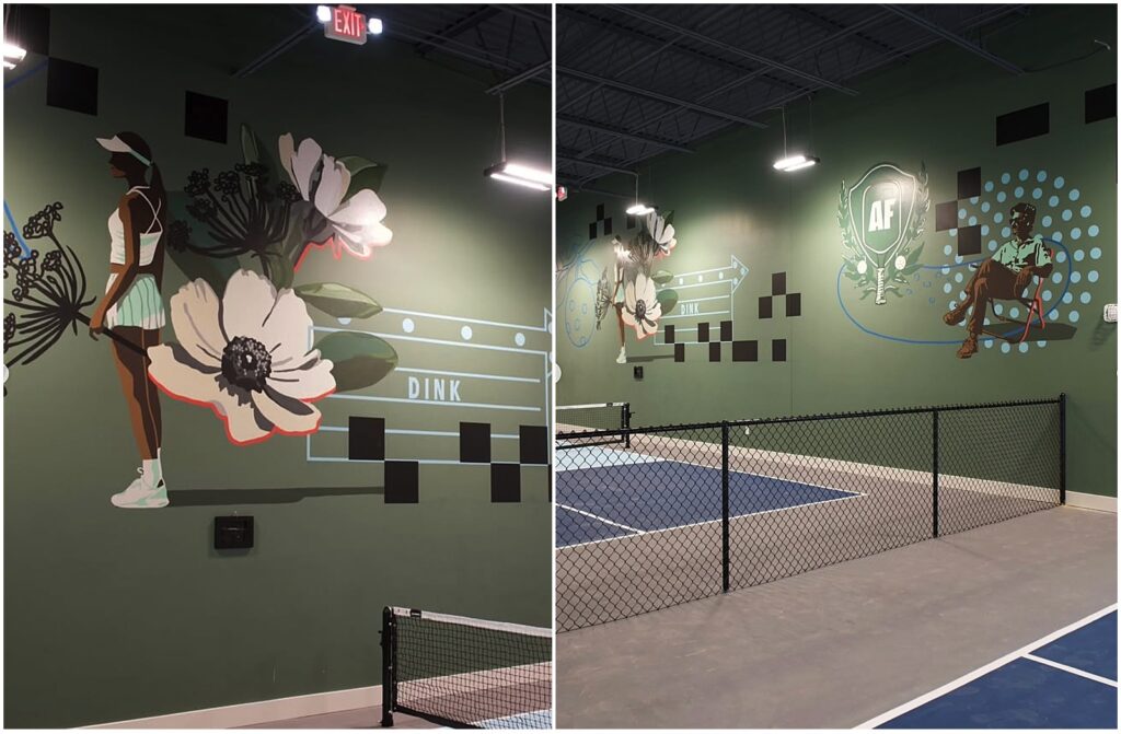 A Dallas mural by Alli K Design, painted for At Fault Pickleball