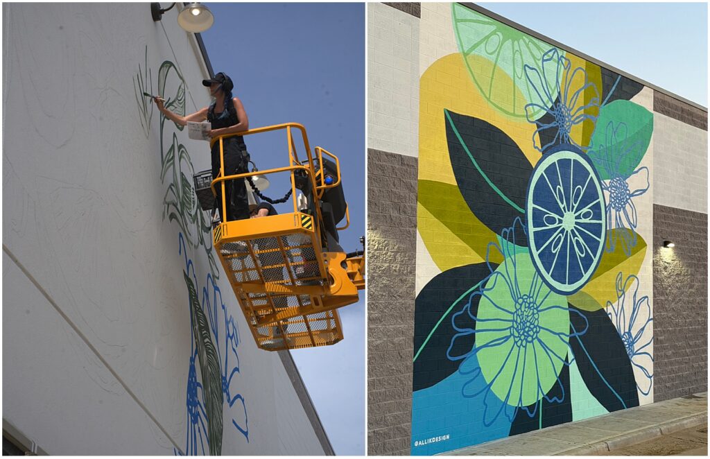 Alli K Design working on her latest Texas mural for Sprouts Farmers Market