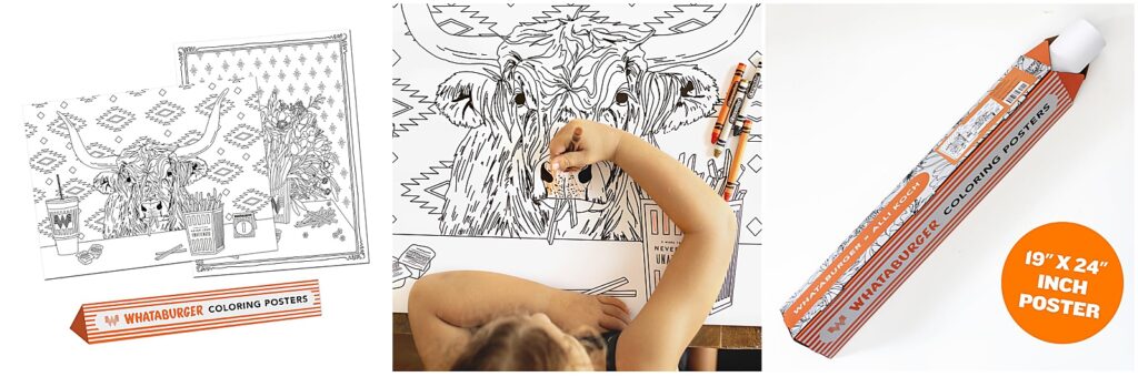 Unique coloring books and coloring posters for Whataburger by Alli Koch