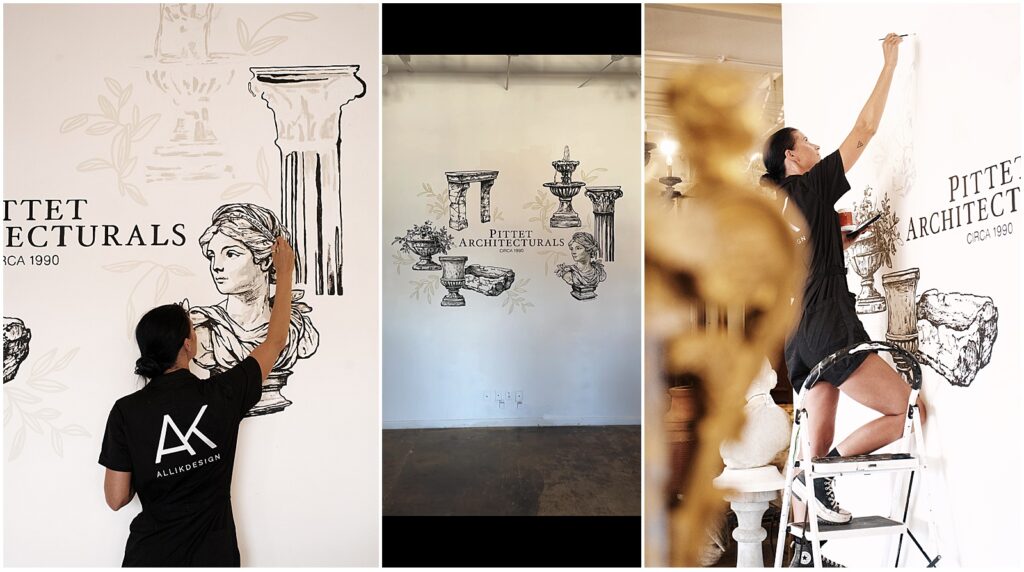 Alli K Design painting a mural for Pittet Architecturals in Dallas, TX