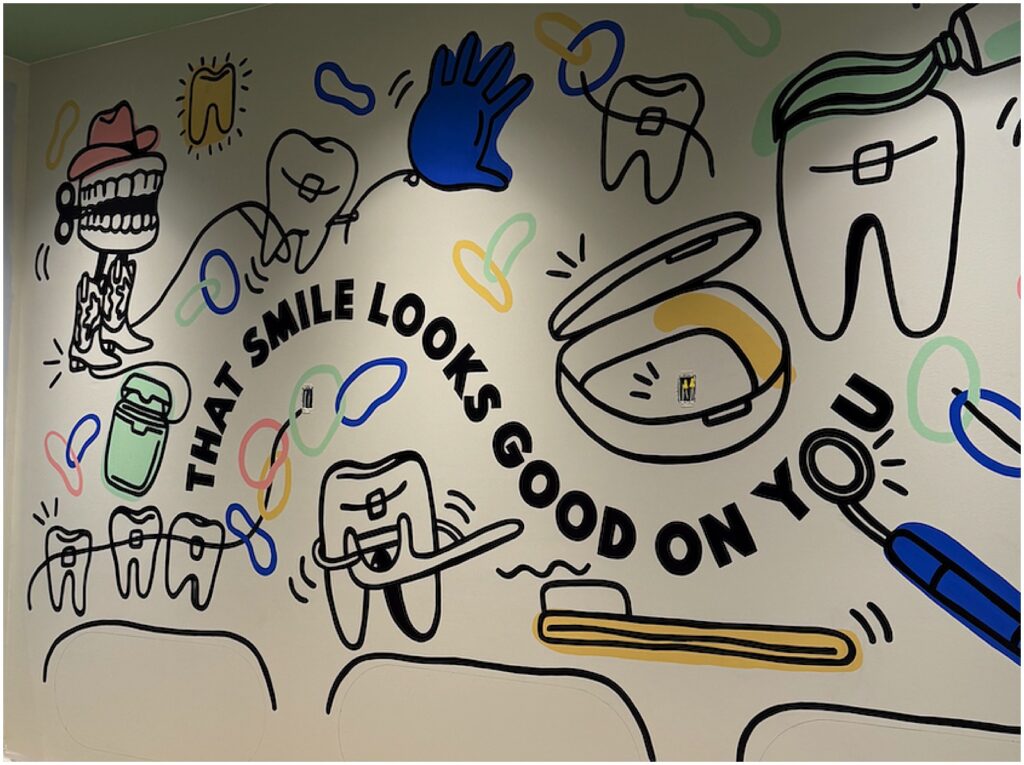 An Austin mural in an orthodontist's office painted by Alli Koch of Alli K Design