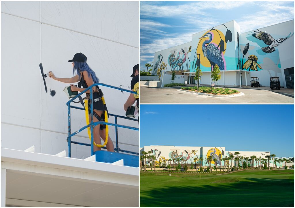Dallas artist Alli K painting a mural in Orlando, FL