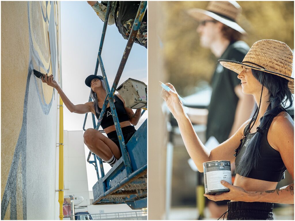 Dallas artist Alli K Design painting a Nashville mural
